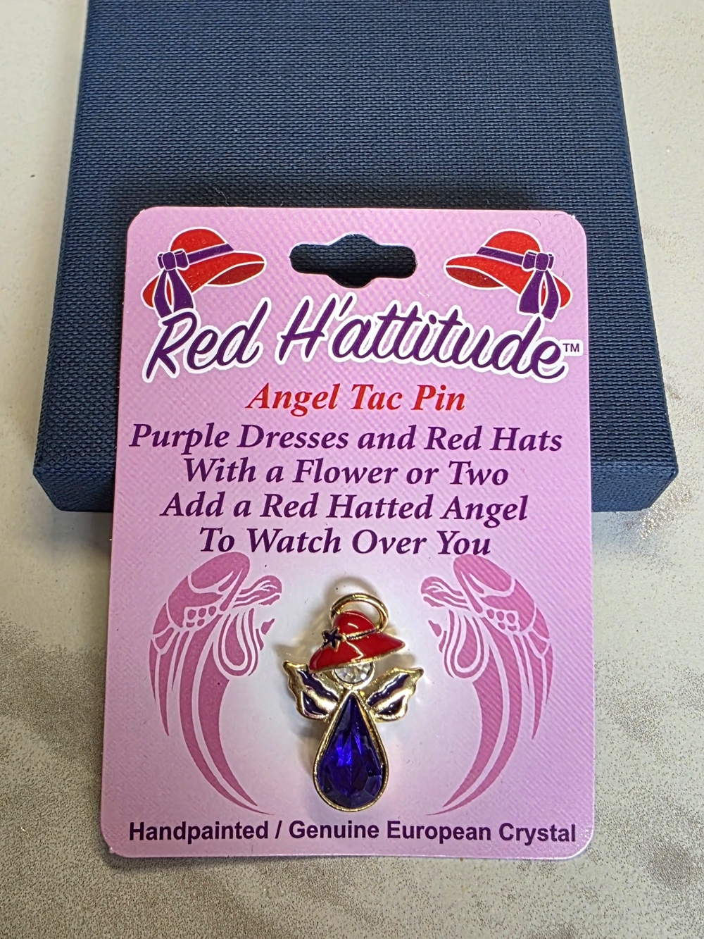 Red H'attitude Angel Tac Pin with Purple Crystal